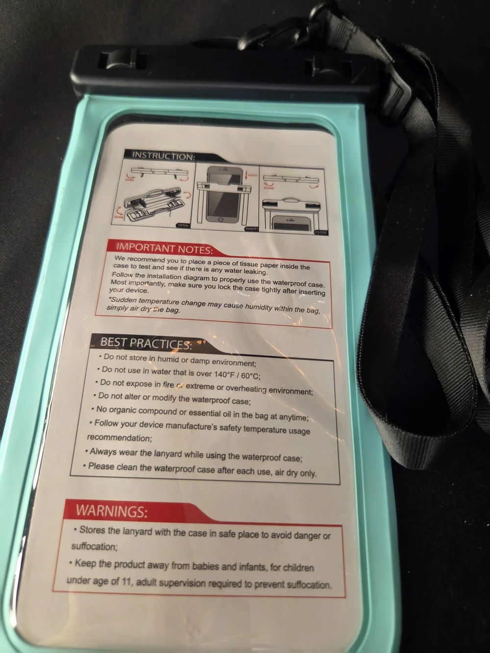 Universal Waterproof Phone Case with Neck Strap - Black & Teal